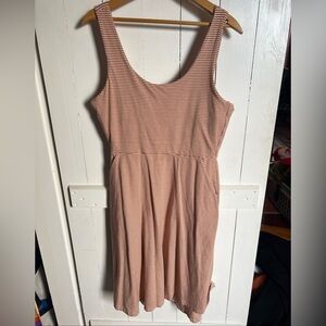 Pact Women’s Tie Back Dress Orange whiter striped w/pockets Medium